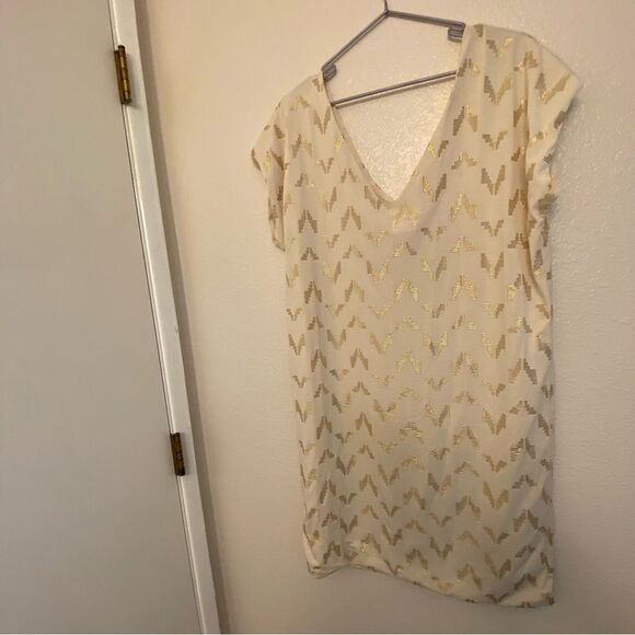 Rachel Roy white ivory gold v neck sleeveless formal dress shower wedding XL - Picture 3 of 12